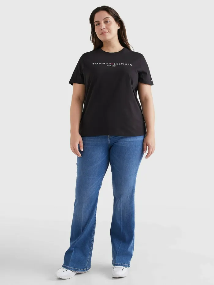 Tommy Hilfiger Curve Organic Cotton Logo TShirt Black Womens Curve Fashion
