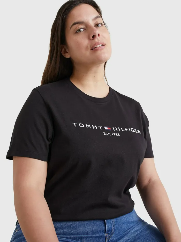 Tommy Hilfiger Curve Organic Cotton Logo TShirt Black Womens Curve Fashion