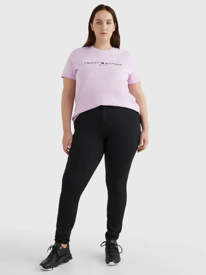 Tommy Hilfiger Curve Organic Cotton Logo TShirt Luminous Lilac Womens TShirts Near Me