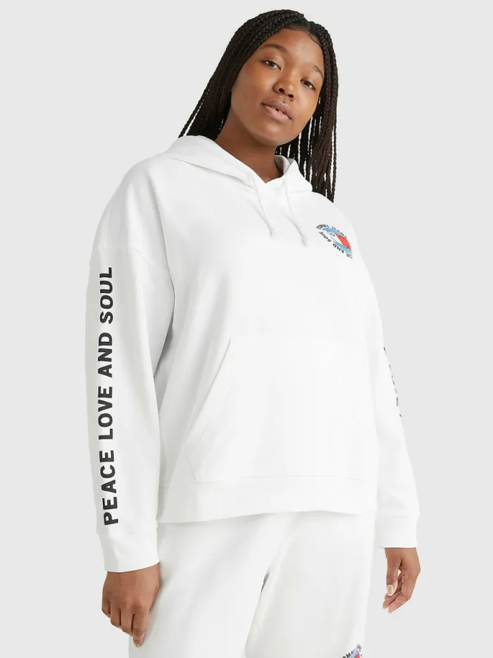 Tommy Hilfiger Curve Peace Logo Hoody White Womens Sweatshirts and Hoodies Popular