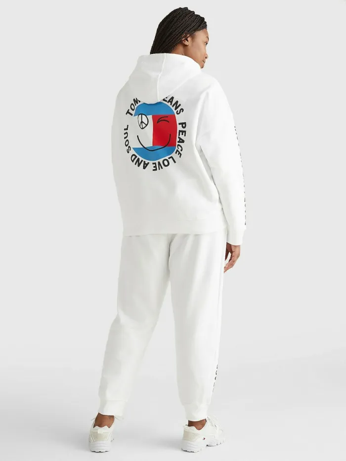 Tommy Hilfiger Curve Peace Logo Hoody White Womens Sweatshirts and Hoodies Popular