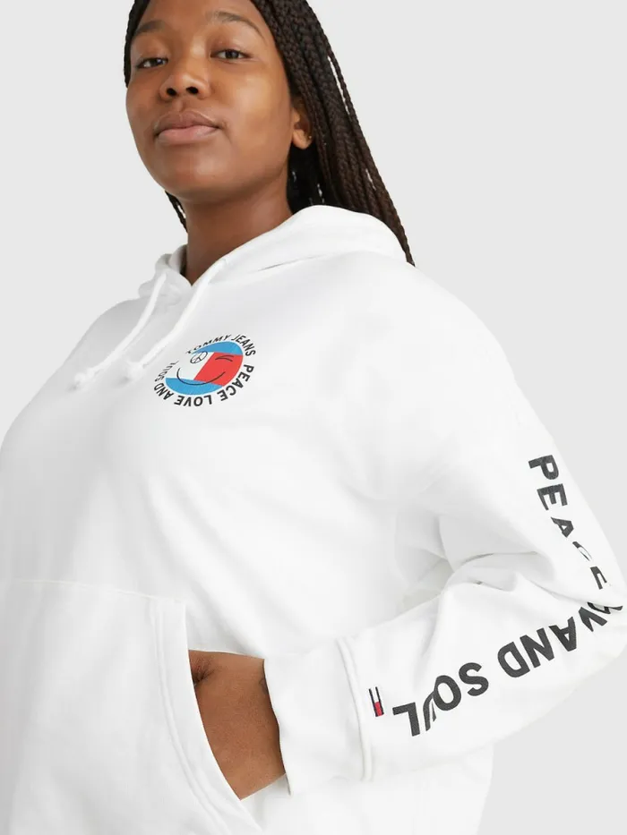 Tommy Hilfiger Curve Peace Logo Hoody White Womens Sweatshirts and Hoodies Popular