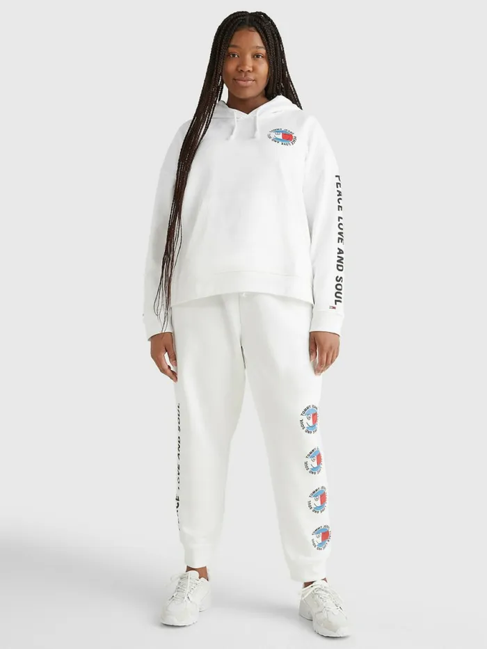 Tommy Hilfiger Curve Peace Logo Hoody White Womens Sweatshirts and Hoodies Popular