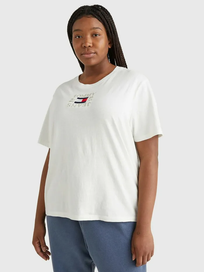 Tommy Hilfiger Curve Relaxed Organic Cotton TShirt Ecru Womens Curve Fashion