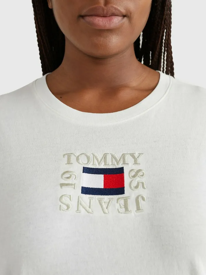 Tommy Hilfiger Curve Relaxed Organic Cotton TShirt Ecru Womens Curve Fashion