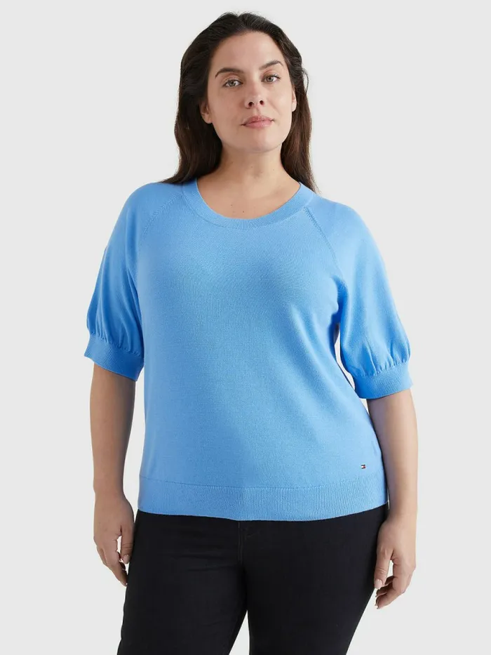 Tommy Hilfiger Curve Short Puff Sleeve Jumper Hydrangea Blue Womens Knitwear Gift Ideas