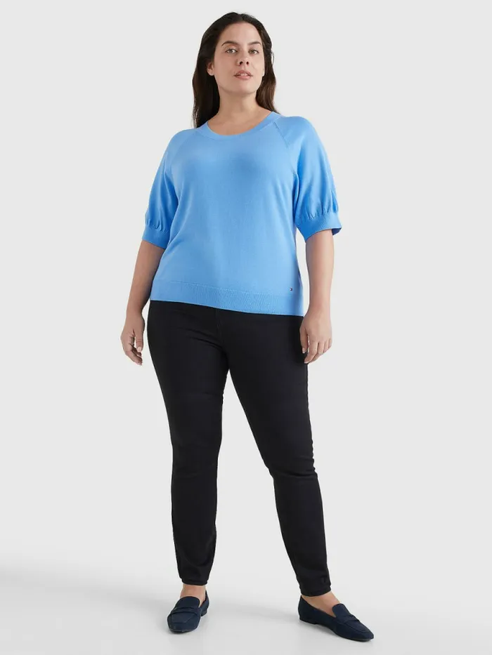 Tommy Hilfiger Curve Short Puff Sleeve Jumper Hydrangea Blue Womens Knitwear Gift Ideas