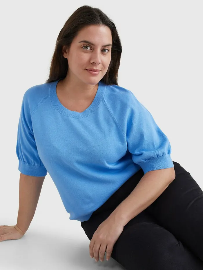 Tommy Hilfiger Curve Short Puff Sleeve Jumper Hydrangea Blue Womens Knitwear Gift Ideas