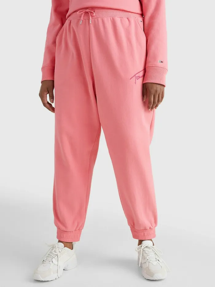 Tommy Hilfiger Curve Signature Relaxed Fleece Joggers Garden Rose Womens Trousers Tommy Hilfiger Curve Signature Relaxed Fleece Joggers Garden Rose Womens Trousers