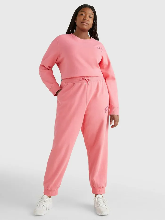 Tommy Hilfiger Curve Signature Relaxed Fleece Joggers Garden Rose Womens Trousers