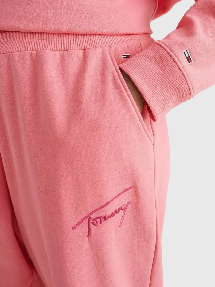 Tommy Hilfiger Curve Signature Relaxed Fleece Joggers Garden Rose Womens Trousers