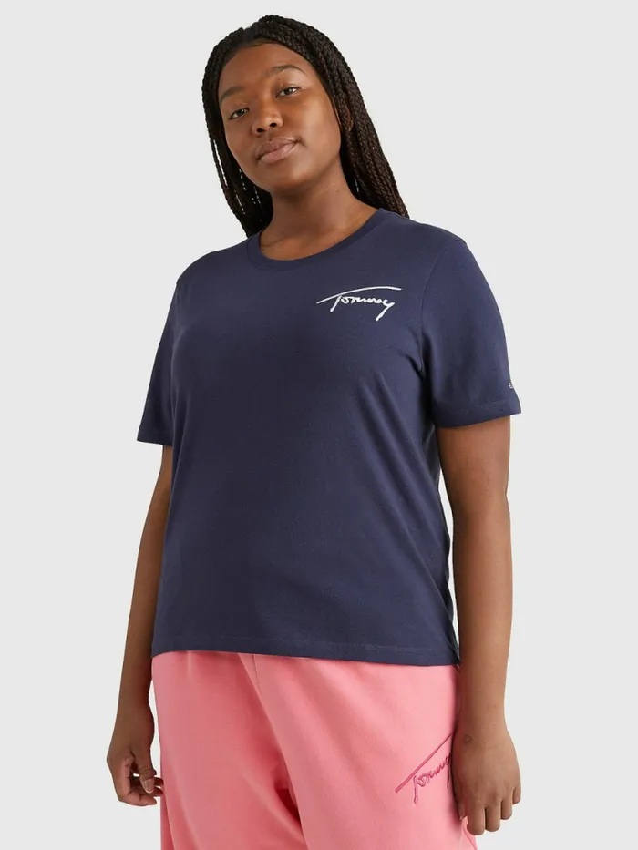 Tommy Hilfiger Curve Signature TShirt Twilight Navy Womens Curve Fashion