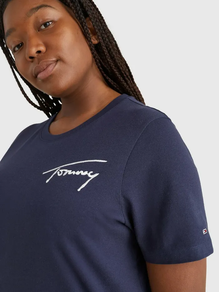 Tommy Hilfiger Curve Signature TShirt Twilight Navy Womens Curve Fashion