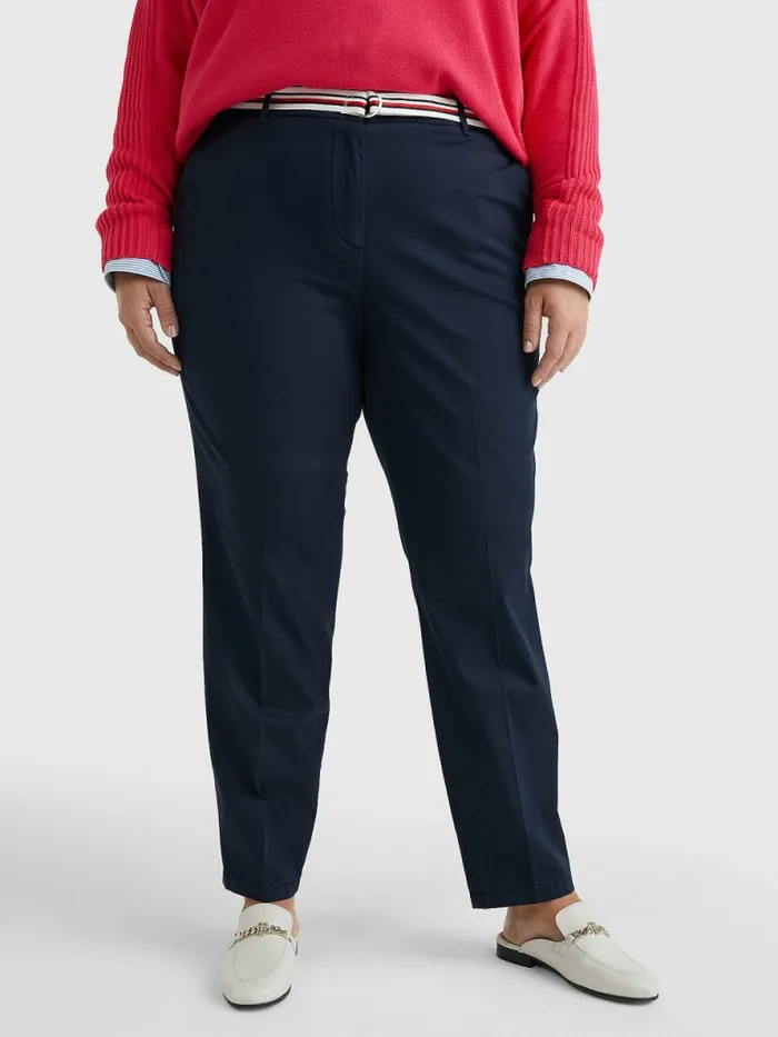 Tommy Hilfiger Curve Slim Signature Belt Chinos Desert Sky Womens Trousers