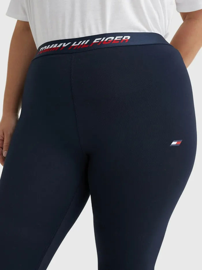 Tommy Hilfiger Curve Sport Full Length Waistband Detail Leggings Desert Sky Split Logo Tape Womens Curve Fashion
