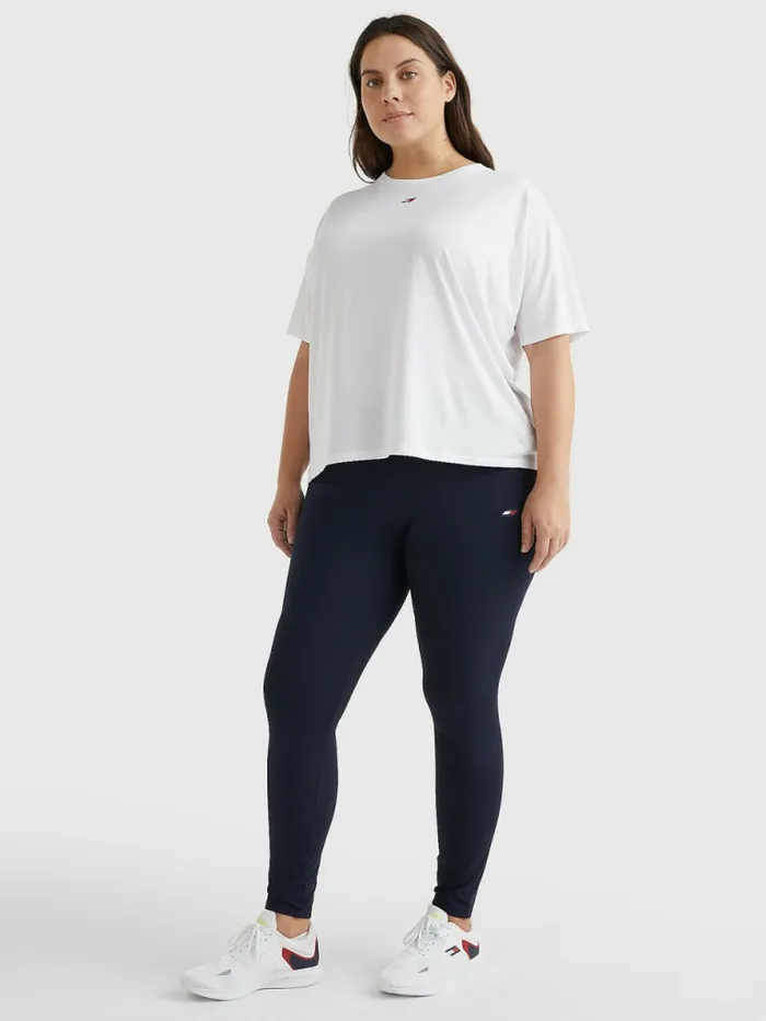 Tommy Hilfiger Curve Sport Full Length Waistband Detail Leggings Desert Sky Split Logo Tape Womens Trousers
