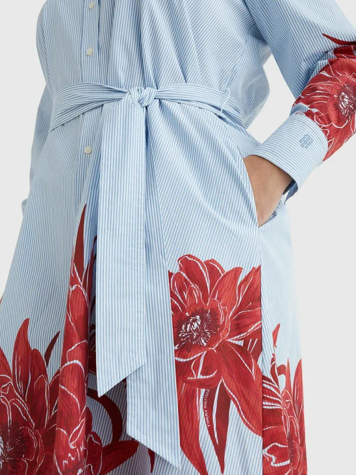 Tommy Hilfiger Curve Stripe Floral Print Midi Shirt Dress Island FlowerIthaca Stp Womens Dresses and Jumpsuits Near Me