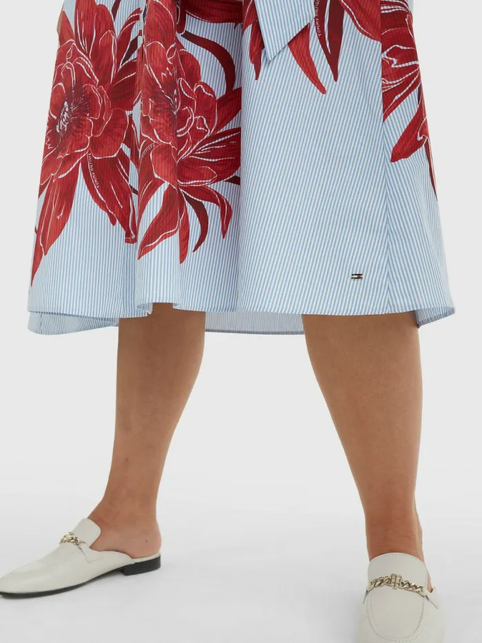 Tommy Hilfiger Curve Stripe Floral Print Midi Shirt Dress Island FlowerIthaca Stp Womens Dresses and Jumpsuits Near Me