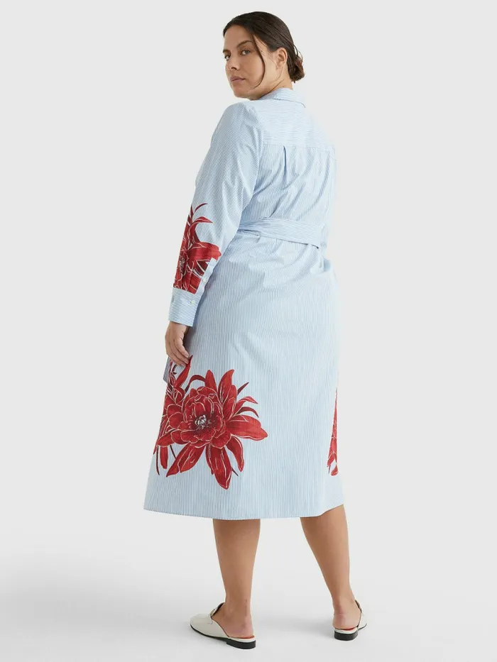 Tommy Hilfiger Curve Stripe Floral Print Midi Shirt Dress Island FlowerIthaca Stp Womens Dresses and Jumpsuits Near Me