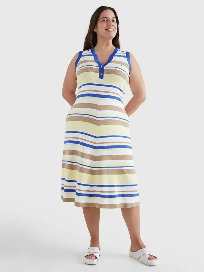Tommy Hilfiger Curve Stripe Sleeveless Henley Midi Dress Lemon Twist Stp Swt Womens Dresses and Jumpsuits For Sale Tommy Hilfiger Curve Stripe Sleeveless Henley Midi Dress Lemon Twist Stp Swt Womens Dresses and Jumpsuits For Sale