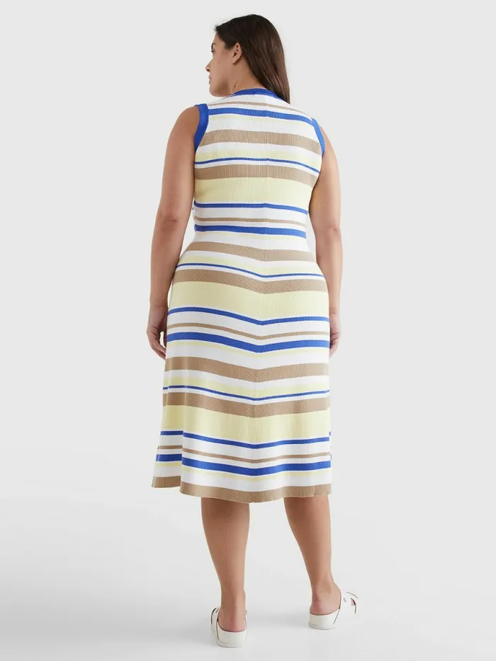 Tommy Hilfiger Curve Stripe Sleeveless Henley Midi Dress Lemon Twist Stp Swt Womens Dresses and Jumpsuits For Sale