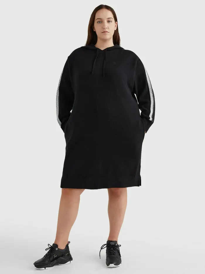 Tommy Hilfiger Curve Th Flex Relaxed Fit Hoody Dress Black Womens Dresses and Jumpsuits Cheap On Sale