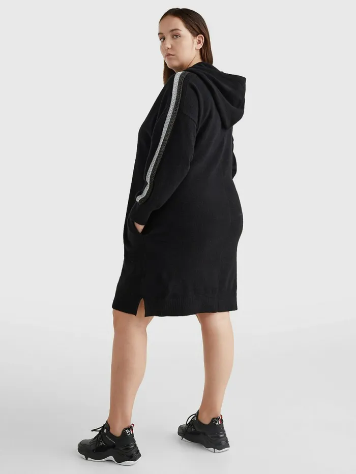 Tommy Hilfiger Curve Th Flex Relaxed Fit Hoody Dress Black Womens Dresses and Jumpsuits Cheap On Sale