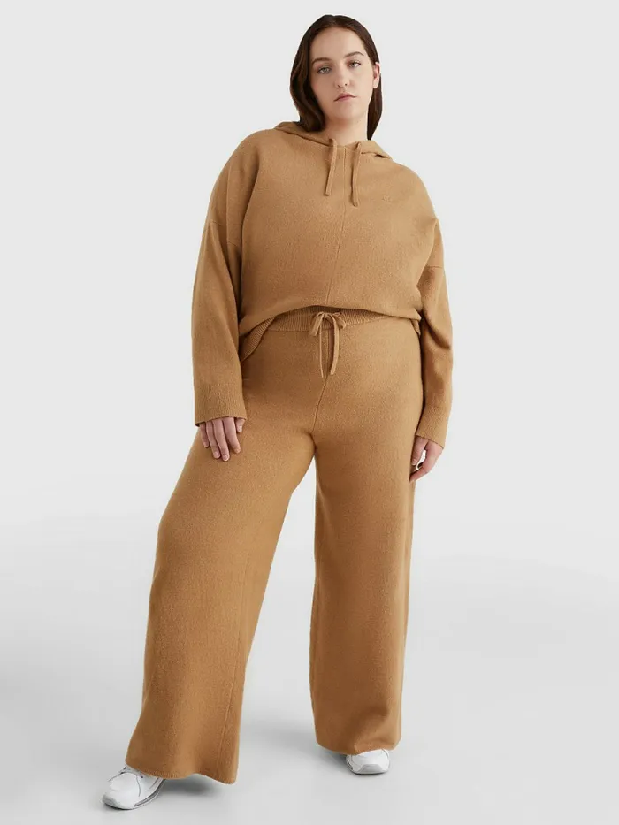 Tommy Hilfiger Curve Th Flex Wide Leg Trousers Countryside Khaki Womens Trousers