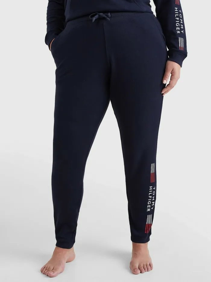 Tommy Hilfiger Curve Th Stretch Drawstring Logo Trousers Desert Sky Womens Trousers