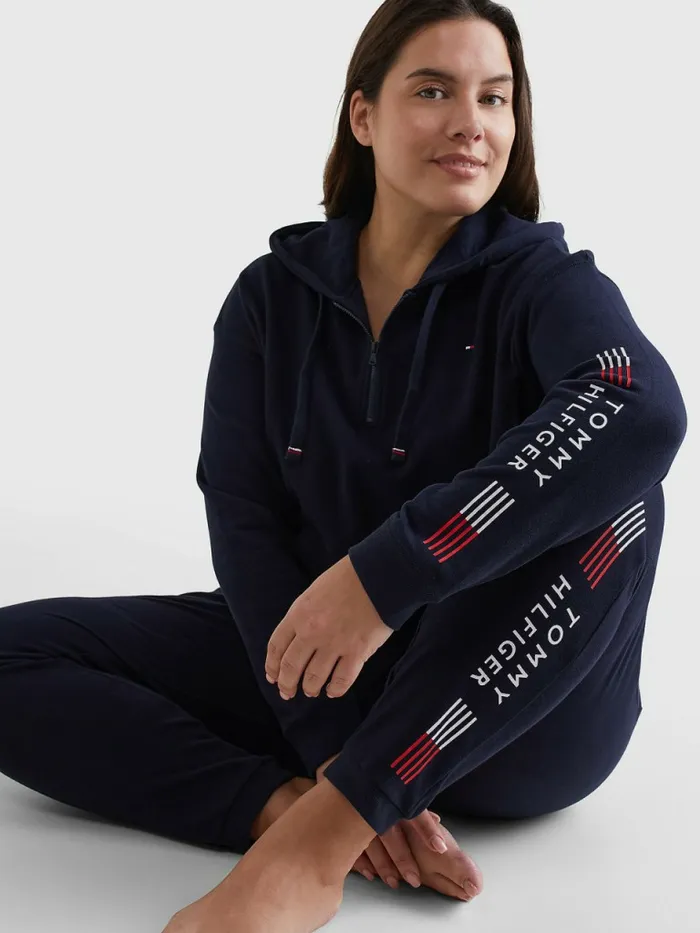 Tommy Hilfiger Curve Th Stretch Drawstring Logo Trousers Desert Sky Womens Trousers