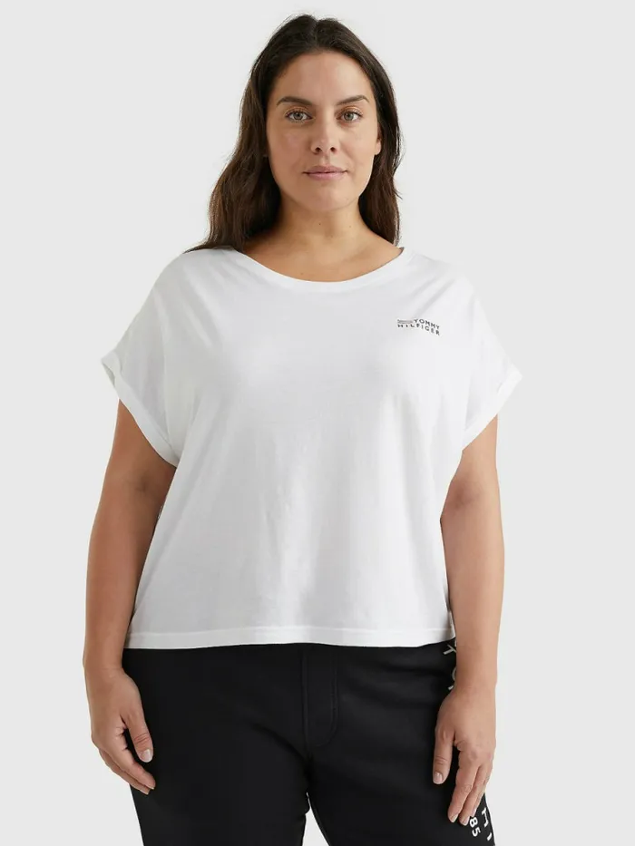 Tommy Hilfiger Curve Th Stretch Logo TShirt White Womens Curve Fashion