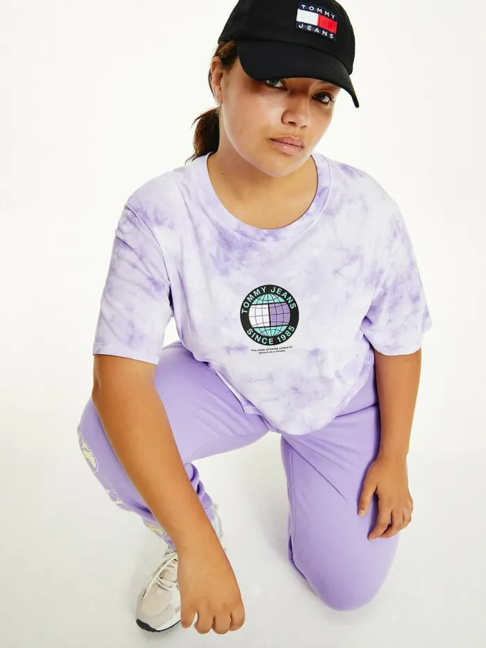 Tommy Hilfiger Curve TieDye Recycled Cotton Cropped TShirt Tie Dye Womens Curve Fashion Tommy Hilfiger Curve TieDye Recycled Cotton Cropped TShirt Tie Dye Womens Curve Fashion