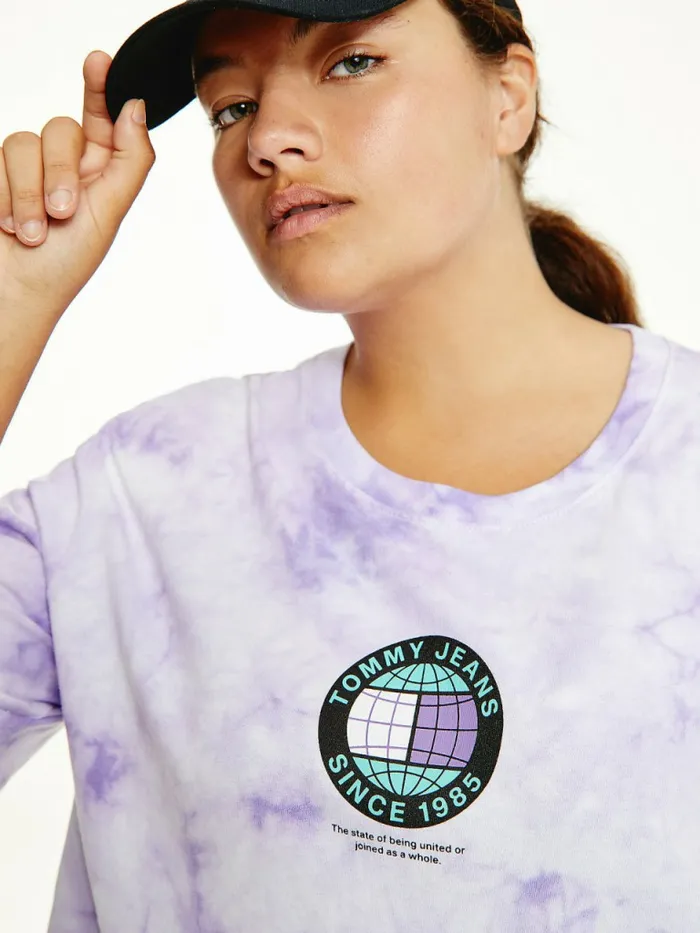 Tommy Hilfiger Curve TieDye Recycled Cotton Cropped TShirt Tie Dye Womens Curve Fashion