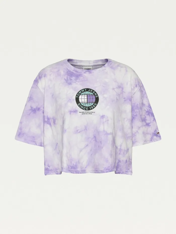Tommy Hilfiger Curve TieDye Recycled Cotton Cropped TShirt Tie Dye Womens Curve Fashion