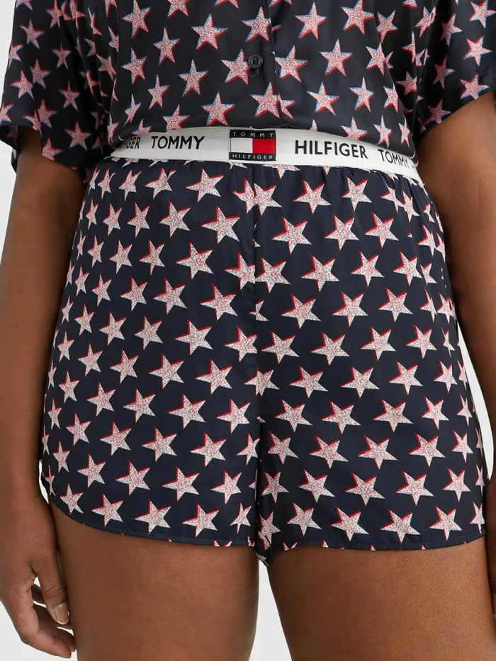 Tommy Hilfiger Curve Tommy 85 Star Print Logo Waistband Shorts Offset Star Womens Lounge and Nightwear Casaul Tommy Hilfiger Curve Tommy 85 Star Print Logo Waistband Shorts Offset Star Womens Lounge and Nightwear Casaul