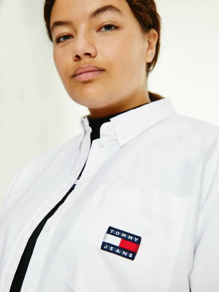 Tommy Hilfiger Curve Tommy Badge Boyfriend Shirt White Womens Shirts and Blouses Online
