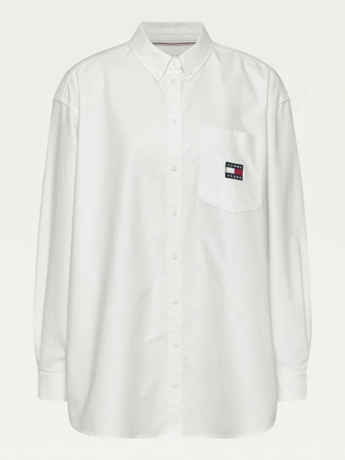 Tommy Hilfiger Curve Tommy Badge Boyfriend Shirt White Womens Shirts and Blouses Online