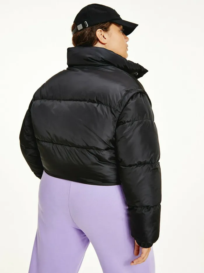Tommy Hilfiger Curve Tommy Badge Cropped Vest Puffer Jacket Black Womens Coats and Jackets Near Me