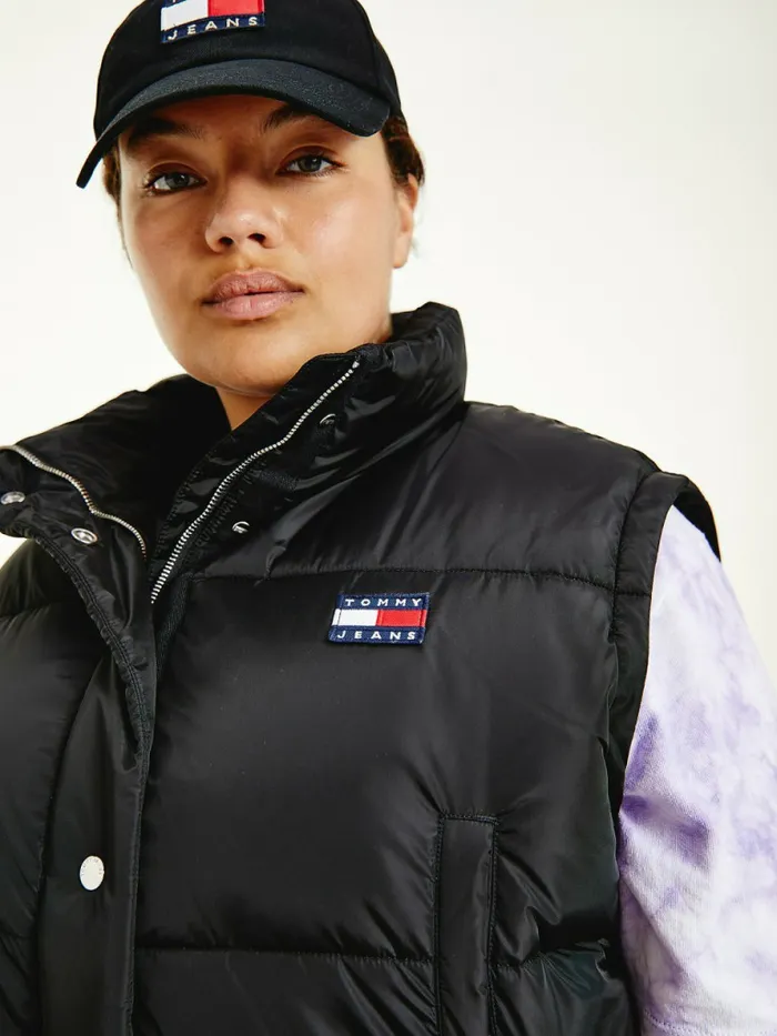 Tommy Hilfiger Curve Tommy Badge Cropped Vest Puffer Jacket Black Womens Coats and Jackets Near Me