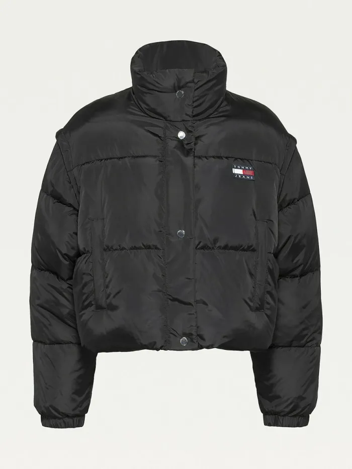 Tommy Hilfiger Curve Tommy Badge Cropped Vest Puffer Jacket Black Womens Coats and Jackets Near Me