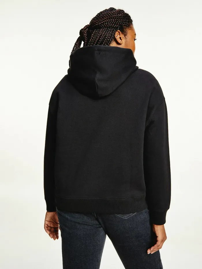 Tommy Hilfiger Curve Tommy Badge Hoody Black Womens Sweatshirts and Hoodies Popular