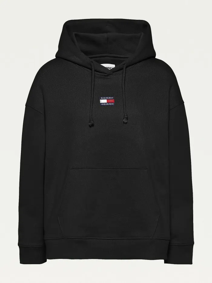 Tommy Hilfiger Curve Tommy Badge Hoody Black Womens Sweatshirts and Hoodies Popular