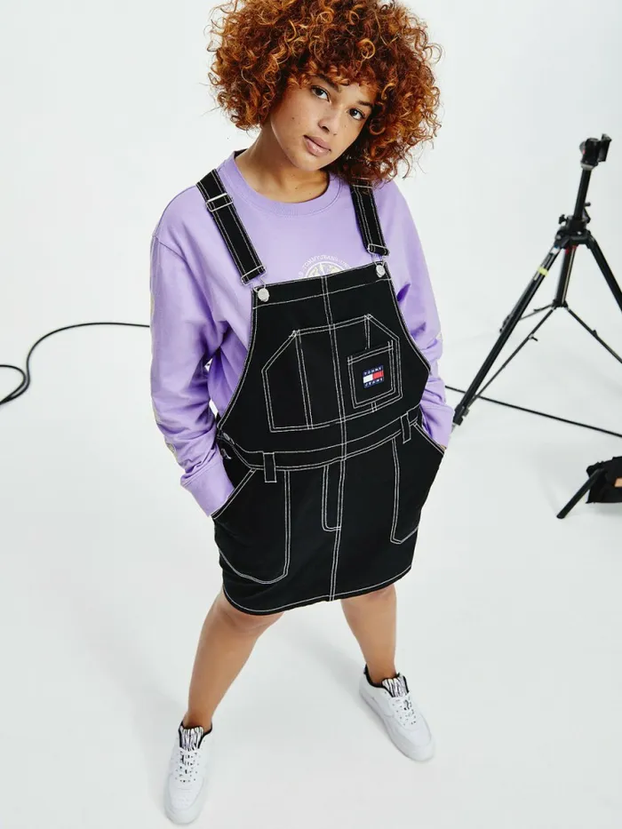 Tommy Hilfiger Curve Tommy Badge Stitch Dungaree Dress Black Womens Dresses and Jumpsuits Gift for Friend Tommy Hilfiger Curve Tommy Badge Stitch Dungaree Dress Black Womens Dresses and Jumpsuits Gift for Friend