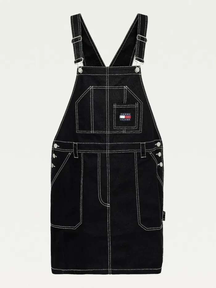 Tommy Hilfiger Curve Tommy Badge Stitch Dungaree Dress Black Womens Dresses and Jumpsuits Gift for Friend