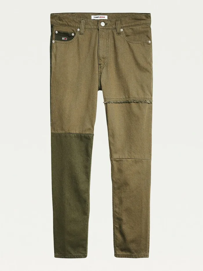 Tommy Hilfiger Dad Tapered Contrast Panel Jeans Dark Olive Mens Jeans Fashion
