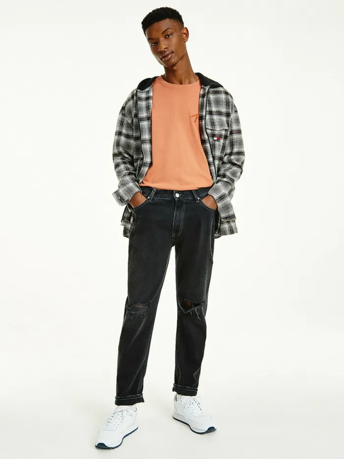Tommy Hilfiger Dad Tapered Distressed Black Jeans Denim Black Mens Jeans On Sale