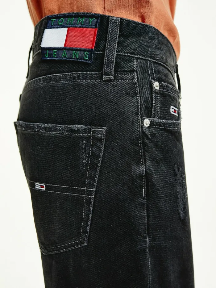 Tommy Hilfiger Dad Tapered Distressed Black Jeans Denim Black Mens Jeans On Sale