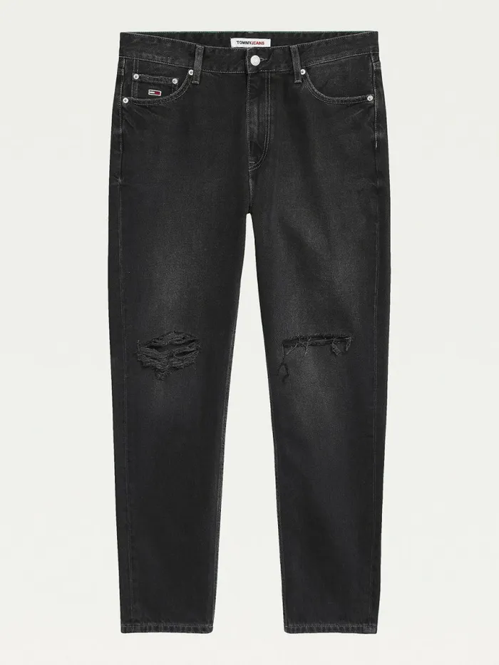 Tommy Hilfiger Dad Tapered Distressed Black Jeans Denim Black Mens Jeans On Sale