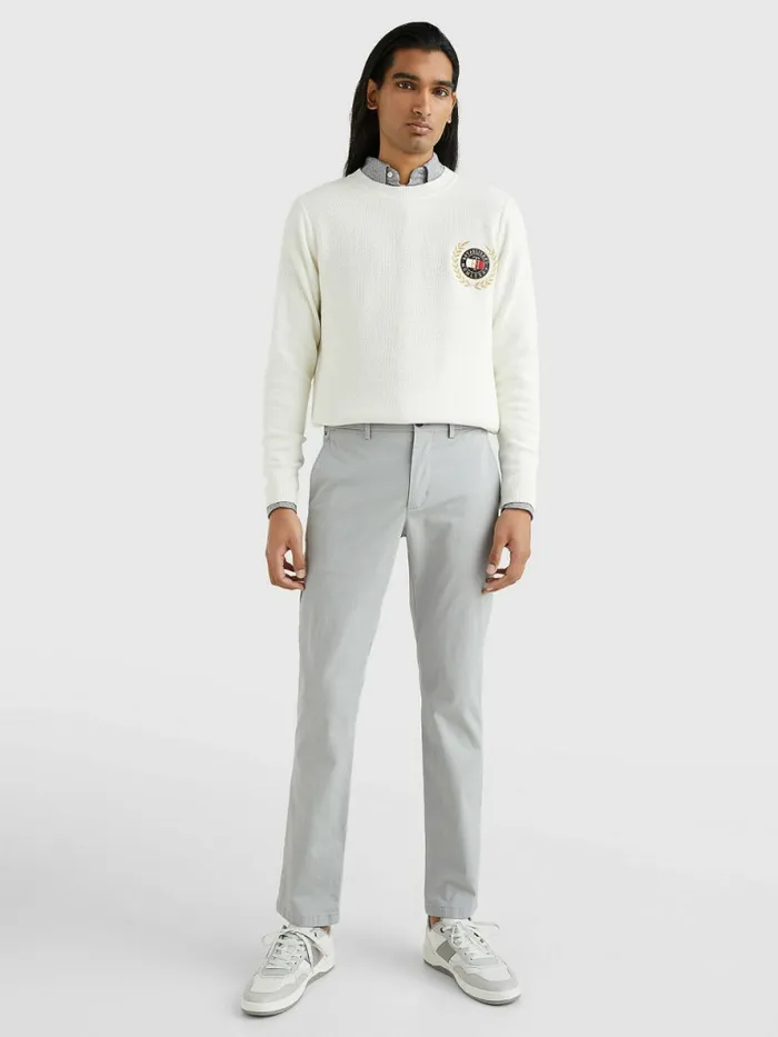 Tommy Hilfiger Denton Printed Straight Fit Trousers Antique Silver Mens Trousers