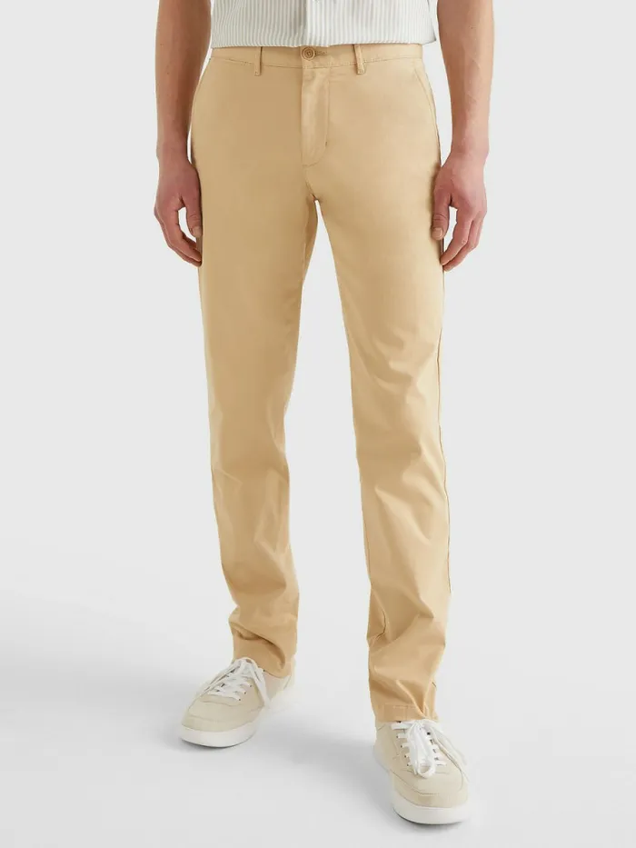 Tommy Hilfiger Denton Straight Fit Satin Chinos Clayed Pebble Mens Trousers